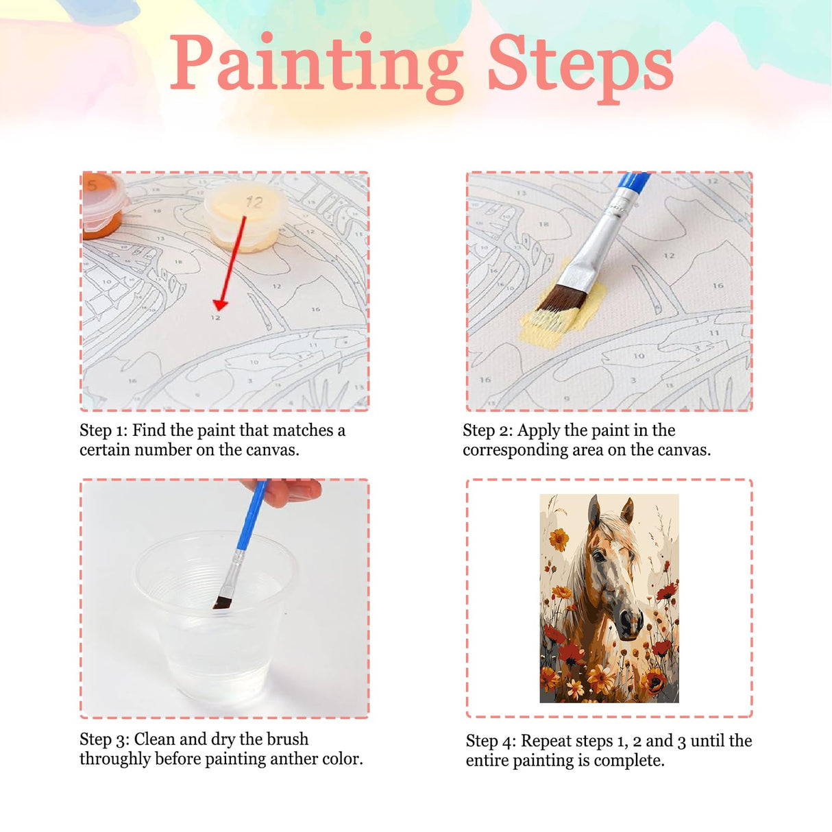 Auremi Horses Framed Paint by Number for Adults,DIY Animal Painting by Number Kits on Canvas Acrylic Oil Painting Kits for Adults Paint by Number Kits for Home Decor 20x30cm Auremi