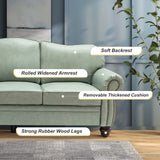 HULALA Home 81'' Upholstered Leather Sofa with Nailhead Trim and Rolled Armrests, Mid-Century Modern Living Room 3-Seater Couch, Sage Couch with Removable Cushion for Bedroom Apartment HULALA HOME