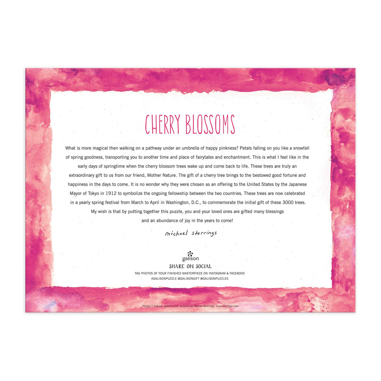 Galison Michael Storrings Cherry Blossoms 1000 Piece Puzzle from Galison - Beautifully Illustrated Jigsaw Puzzle of Cherry Blossom Season in D.C, 27" x 20", Fun & Challenging, Unique Gift Idea Galison