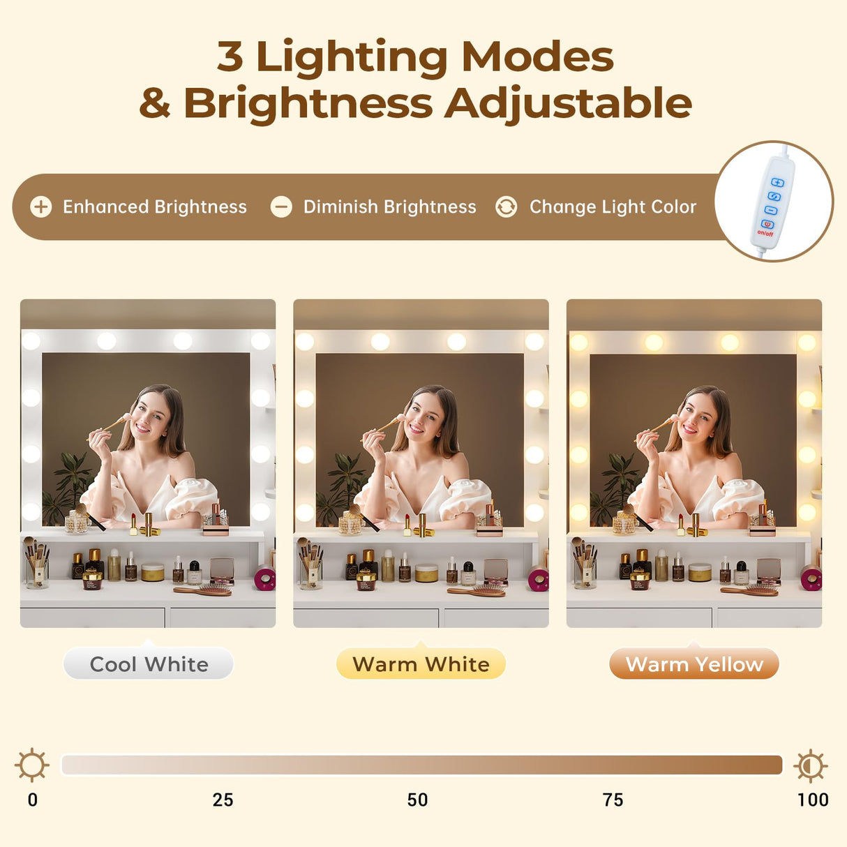 Tiptiper Large Makeup Vanity with Lights, Vanity Table with Charging Station Vanity Desk with Mirror and 10 LED Light Bulbs, Makeup Table with 5 Drawers, Nightstand and Storage Shelves, White & Gold Tiptiper