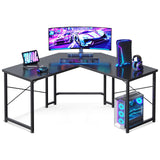 Casaottima 51 Inch L Shaped Gaming Desk, Compact Corner Computer Table, Writing Workstation for Small Spaces, Home Office & Streaming Setup, Easy Assembly, Carbon Fiber Surface, Pure Black Casaottima