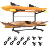 LotFun Kayak Storage Rack, Freestanding Heavy Duty Adjustable Kayak Stand Indoor Outdoor Storage Rack Garage, with Wheels and Foot Pad, for Kayaks, SUPs, Canoes, Surfboard(2 Levels) LotFun