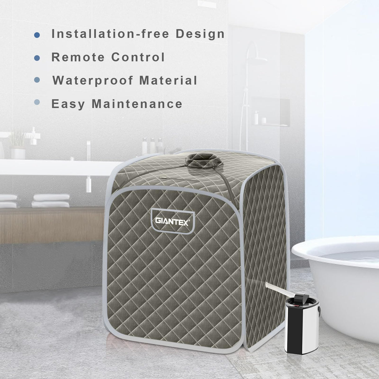 Giantex Portable Sauna, Sauna Box 3L Steam Box Remote Control, 9 Adjustable Temperature & Timer, Foot Roller, Mat & Foldable Chair, Steam Sauna for Single Person, Personal Sauna Tent for Home, Gray Giantex