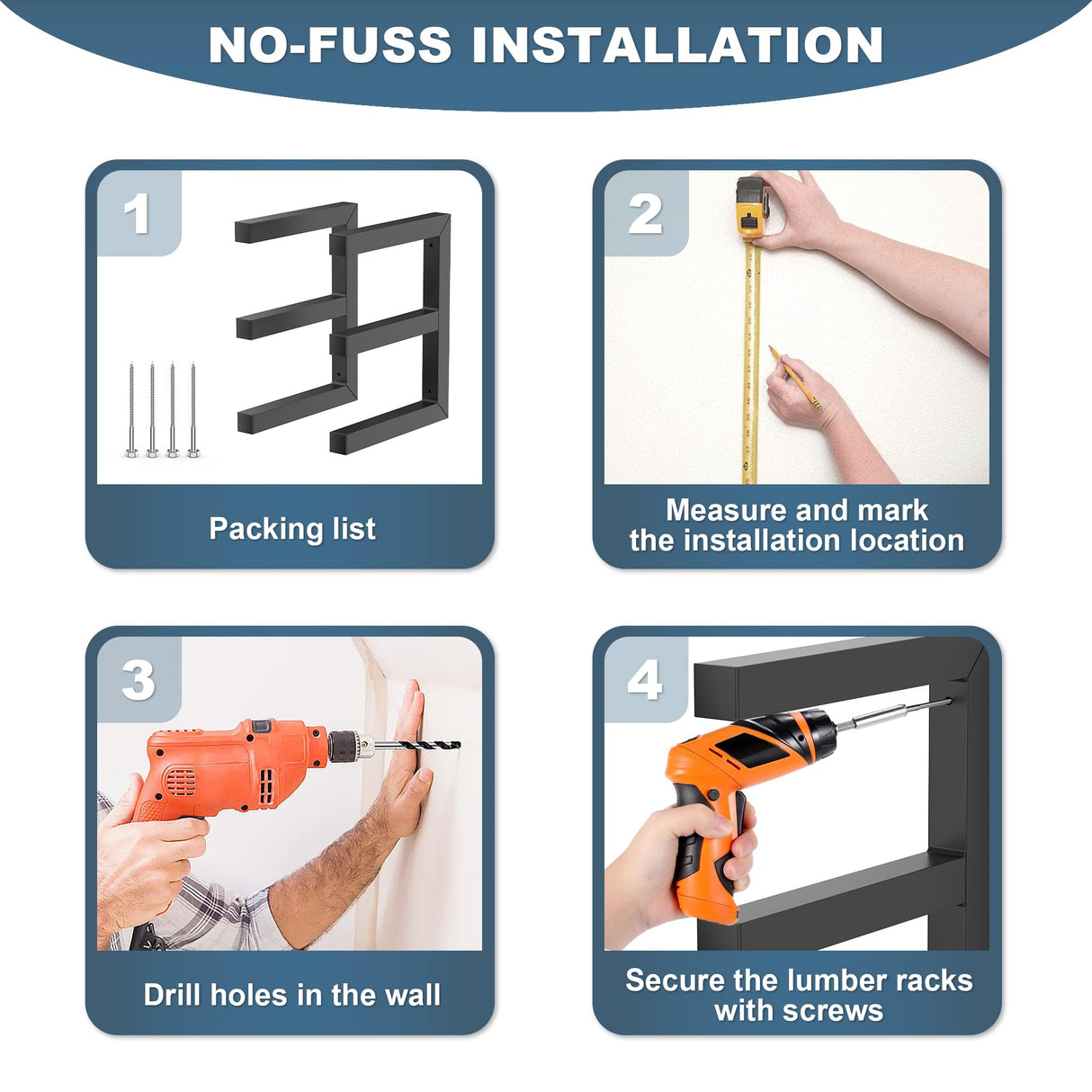 Ultrawall Lumber Storage Rack Wall Mount Wood Storage Racks, Metal Wood Organizer Racks for Shed, Workshop, Garage, Holds Up 220 LBS Per Level (Pack of 2, Black) Ultrawall