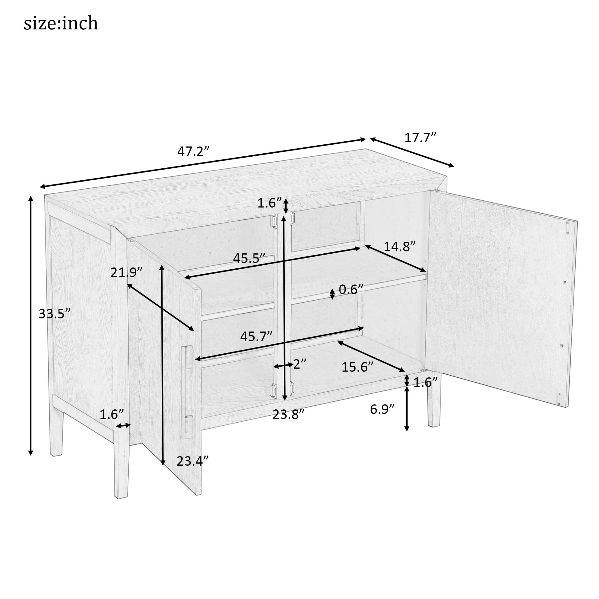 Merax Beige Modern Wood Buffet Sideboard with 2 Doors, Farmhouse Free Standing Storge Cabinet Console Table for Living Dinning Room Hallway, 47.2'' L - WoodArtSupply