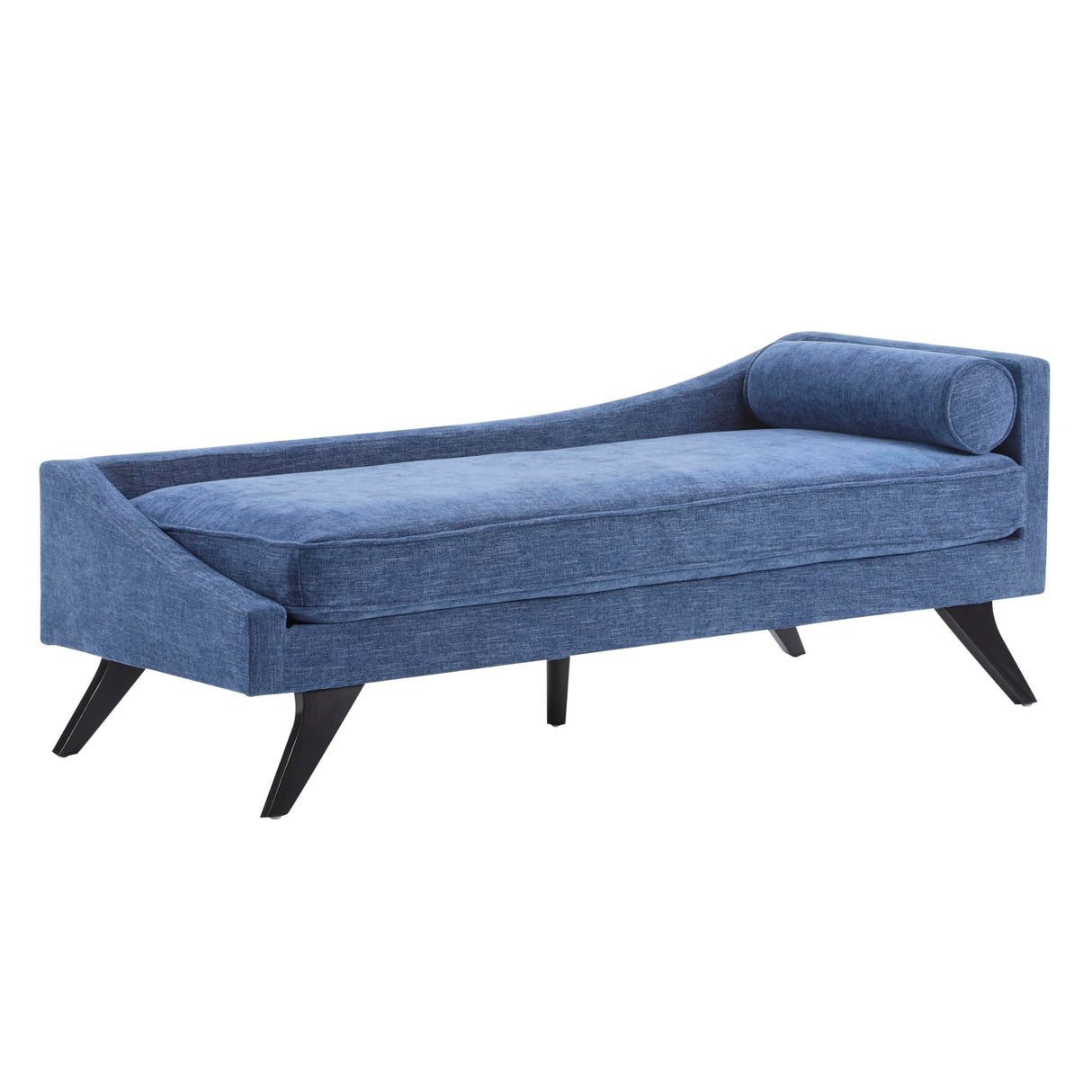Christopher Knight Home Cagle Upholstered Loveseat Sofa with Splayed Legs, Birch Wood Frame Lounge Chair, Living Room Chaise Lounge Chair Indoor, Soft Lounge Sofa with Rolled Accent Pillow, Navy Blue Christopher Knight Home