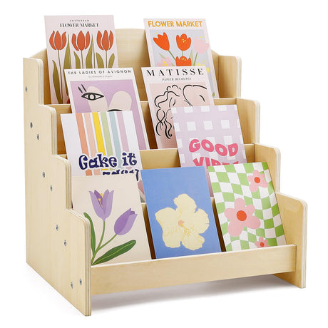 Exood Greeting Card Organizer Display Stand ,Multi-Purpose sticker display stand for vendors , Counter Retail Display Rack , 4-Tiered Wooden Display stand for postcard /Brochure/Photos/Picture Exood