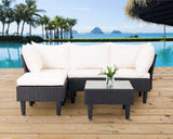 FDW Outdoor Sectional Rattan Chair Wicker Conversation Set Sofas, 5-Piece, Khaki FDW