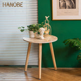 Hanobe Small Round Side Table: Boho End Tables for Living Room Bohemian Accent Bedside Table White Washed Bedroom Nightstand Farmhouse Home Decor Decorative with 3 Wood Legs, Easy Assembly Hanobe