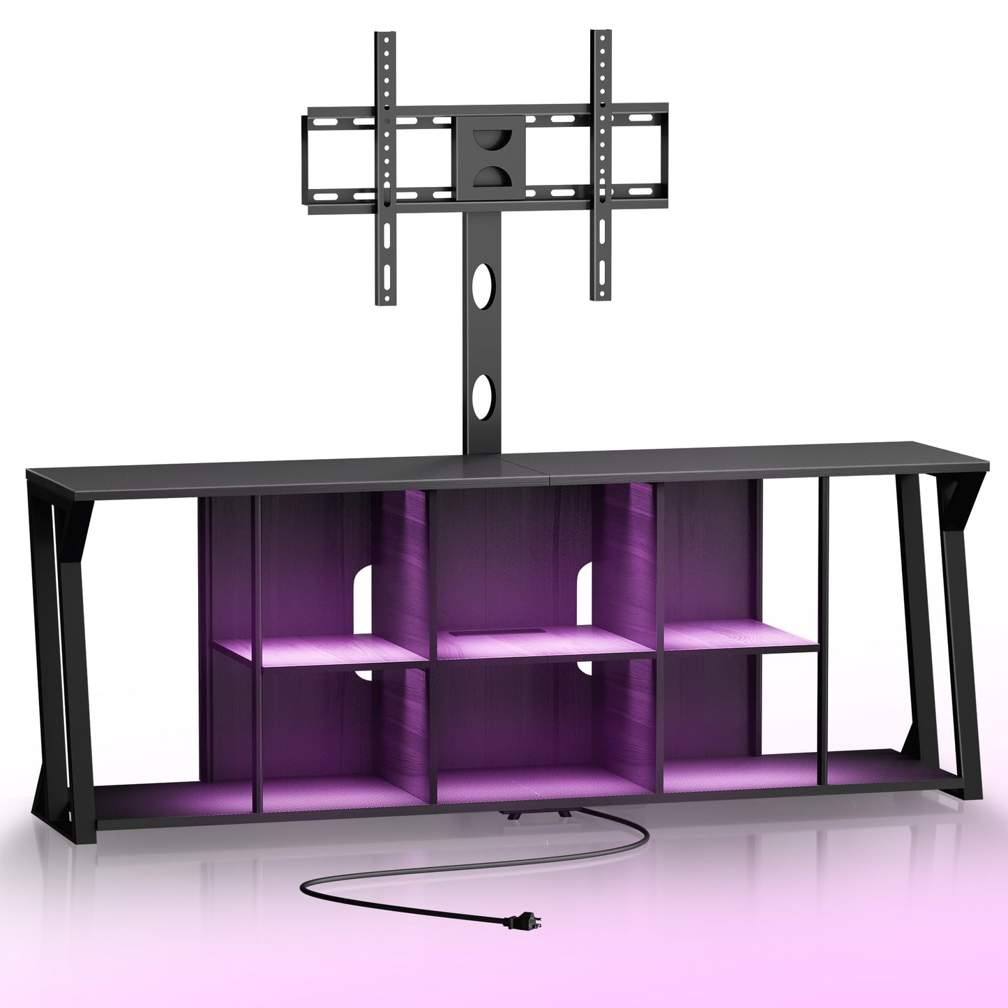 polimo TV Stand with Mount,Length 71 inch LED TV Stand for 32-85 inch TVs,Swivel TV Stand Mount with LED Lights and 4AC Power Outlet,Corner TV Stand with Height Adjustable Mount, Entertainment Center