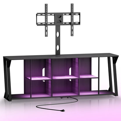 polimo TV Stand with Mount,Length 71 inch LED TV Stand for 32-85 inch TVs,Swivel TV Stand Mount with LED Lights and 4AC Power Outlet,Corner TV Stand with Height Adjustable Mount, Entertainment Center