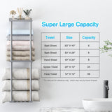 Liuoud Towel Rack Storage for Bathroom, Wall Mounted Vertical Rolled Towel Organizer Holder with Shelf, Holds Up 6 Large Bath Sheets, Silver Grey Liuoud