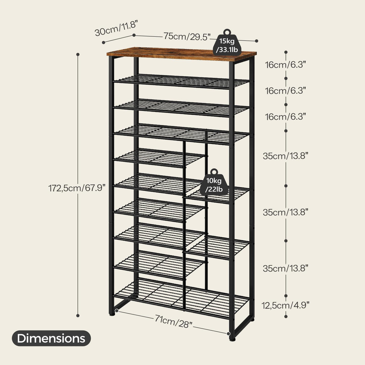 HOOBRO Shoe Rack, 10-Tier Shoe Shelf with Boots Storage, Large-Capacity Shoe Storage Organizer for Entryway, for 27-30 Pairs of Shoes, Hallway, Dorm Room, Rustic Brown and Black BF172XJ01 HOOBRO