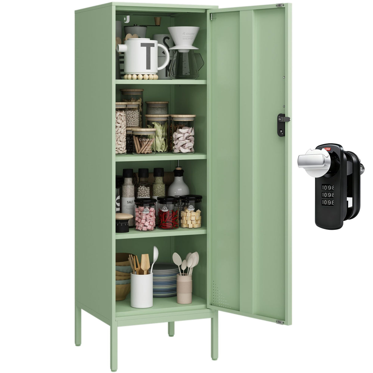 Steehoom Metal Locker Storage Cabinet Lockable 4 Tier File Cabinet Steel Bathroom Cabinet Changing Room Locker for Home, Office, School, Gym, Garage (Green, H49.21) Steehoom