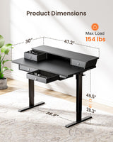 ErGear Electric Standing Desk with Drawers, 48" x 30" Height Adjustable Desk with Storage, 4 Memory Preset Computer Home Office Desk with Cable Management Tray, Black ErGear