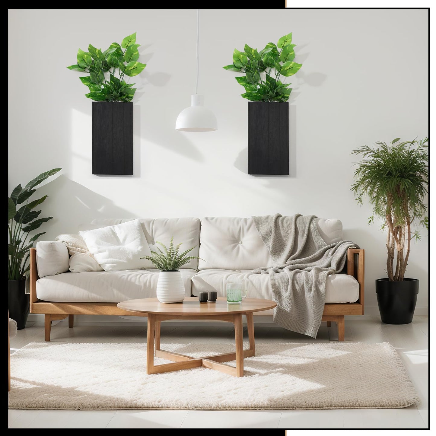 Vesici Wood Wall Planter Vase with Artificial Plants Indoor Plants Holder Pocket Farmhouse Wooden Vases Wall Flower Vase Hanging Plant Decor for Bedroom Kitchen Office Home (2 Pcs)