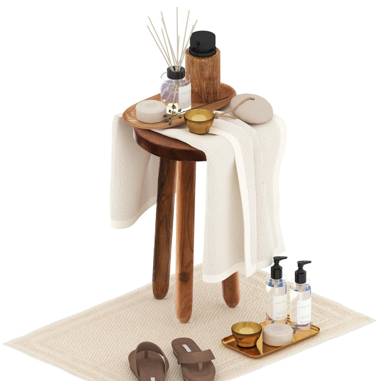 JOLLYMER 11.8" Round 18" Tall Wood Plant Stand | Teak Wood Accent Stool | Accent Table |Side Table JOLLYMER