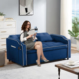Sleeper Sofa Couch Bed with USB & Type C Port, Modern 3-in-1 Convertible Velvet Pull Out Loveseat Futon Sofa w/Phone Holder/Cup Holder for Living Room Apartment, Adjustable Backrest, Blue Antetek