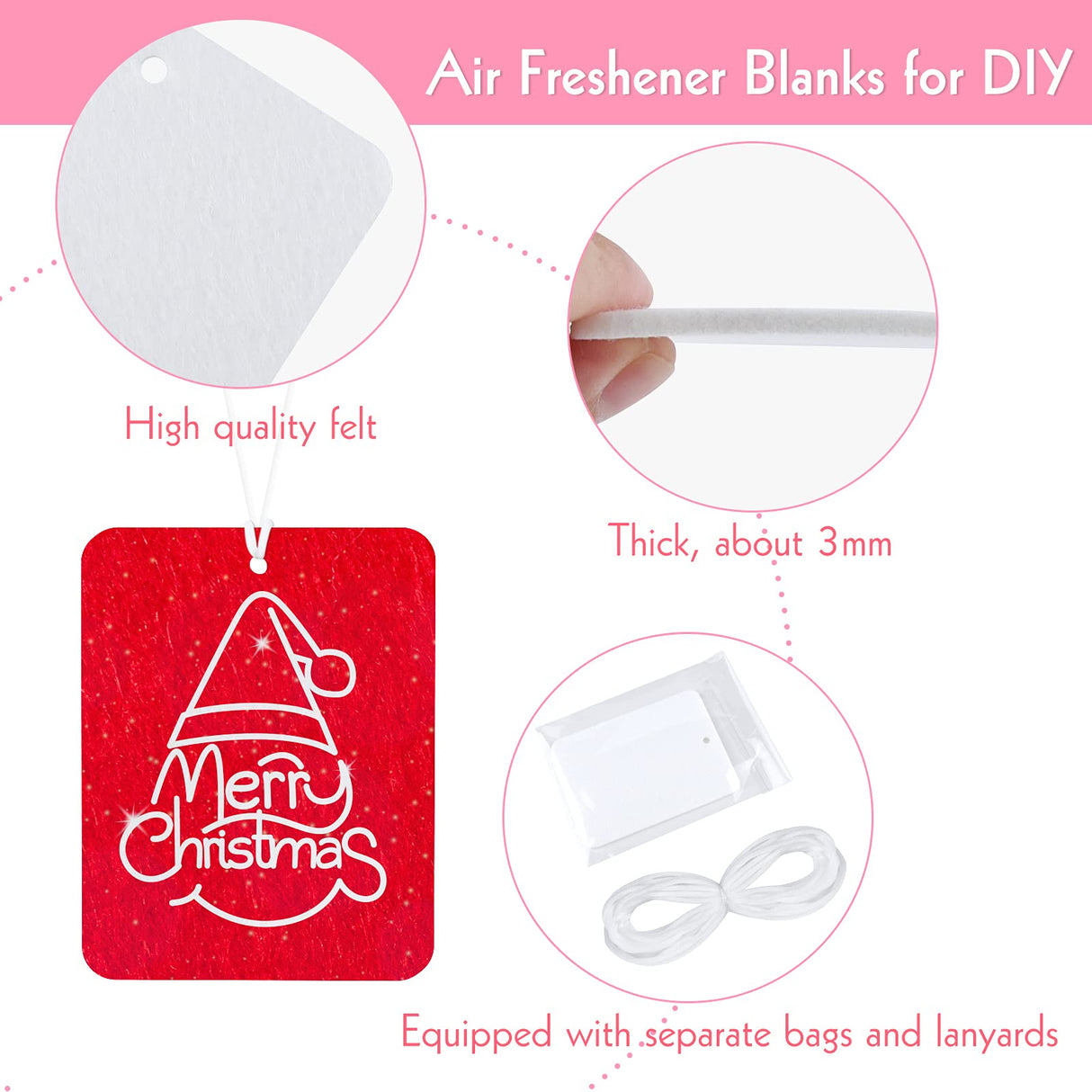MIAHART 30 Pieces Sublimation Air Freshener Blanks with Bags, DIY Sublimation Air Freshener Sheets Scented Hanging Felt Heat Transfer Air Freshener for Car Home Interior Decor MIAHART