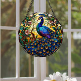 WOHAHA Peacock Stained Glass Window Hanging - 7.8'' Hand-Painted Suncatcher for Indoor/Outdoor Decor, Sun Catcher Glass Panel Wall Art Decor for Women, Couples & Animal Lovers (Blue-1) WOHAHA