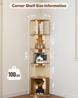 6 Tier Corner Shelf with Adjustable LED Light Corner Shelf Stand 62.8in High Acrylic Corner Display Cabinet for Living Room Bedroom Study Room Baoz