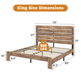 Zevemomo King Bed Frame, King Size Heavy Duty Platform Bed Frames, King Bed Frame with Wood Headboard & Footboard, Noise Free, No Box Spring Needed, Brown Zevemomo