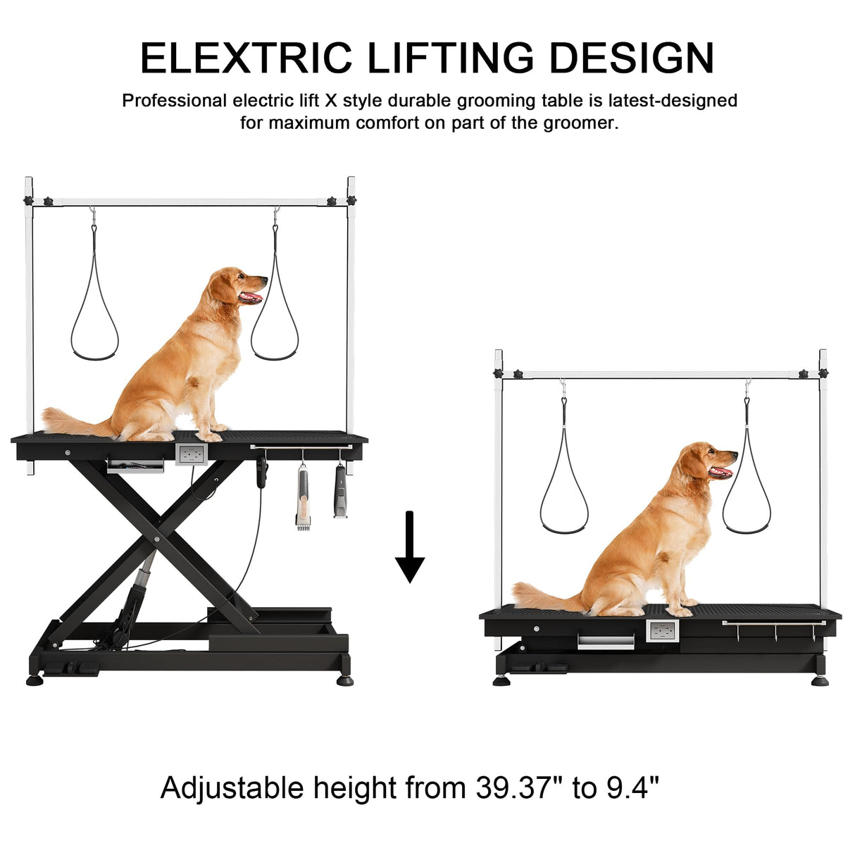 50" Electric Dog Grooming Table 9"- 40" Height Adjustable Heavy Duty Professional Lift Dog Grooming Table For Large Dogs with Anti-Static Non-Slip Rubber Tabletop 2 Grooming Nooses Black TRODEP