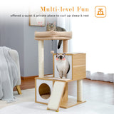 PAWZ Road Cat Tree 35 Inches Wooden Cat Tower with Double Condos, Spacious Perch, Fully Wrapped Scratching Sisal Posts and Replaceable Dangling Balls-Walnut PAWZ Road