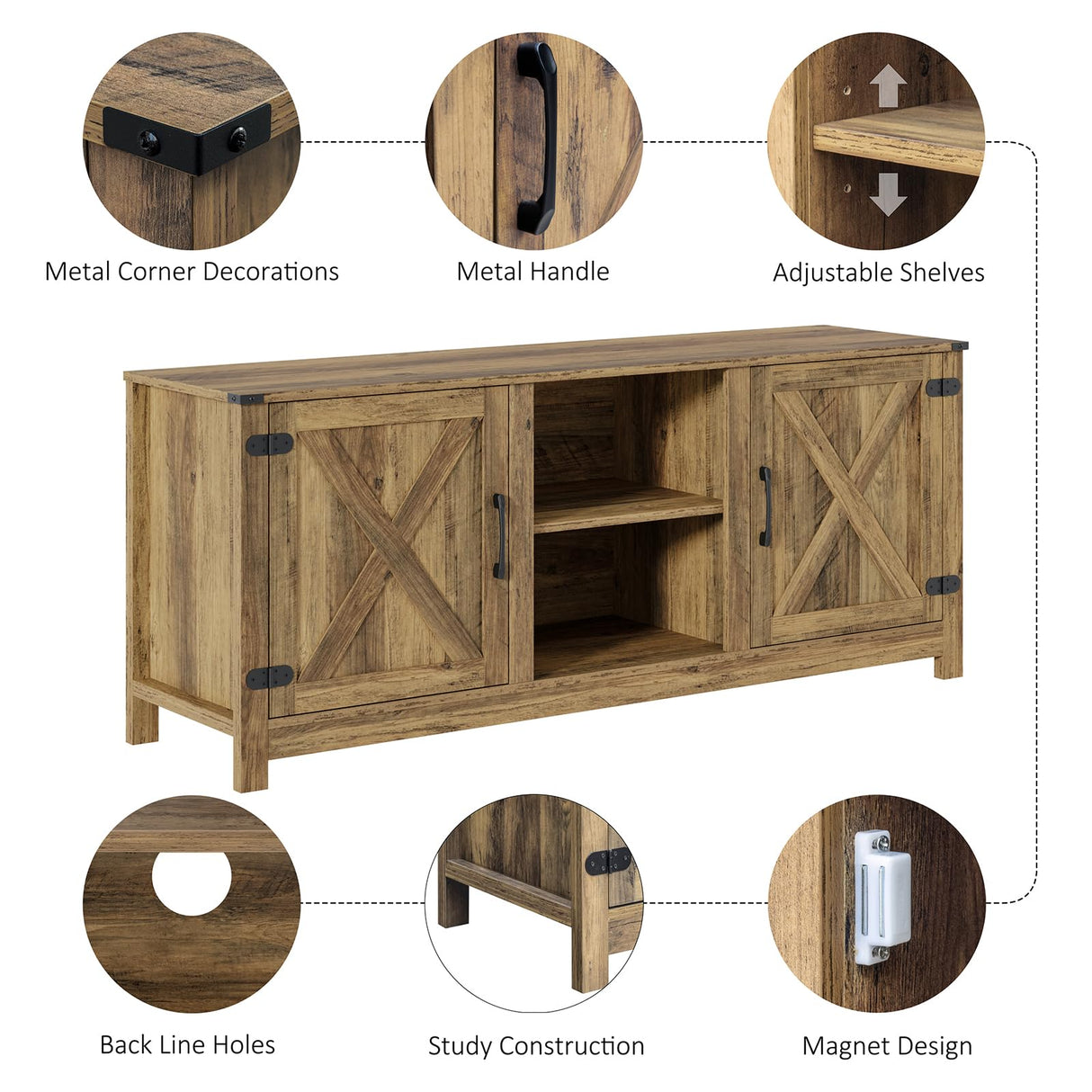 Mufico Farmhouse TV Stand for 65 Inch TV, 58" L*15.75" W*24" H Entertainment Center with Storage,Media Console Cabinets with Barn Door,TV Console Table for Living Room Mufico