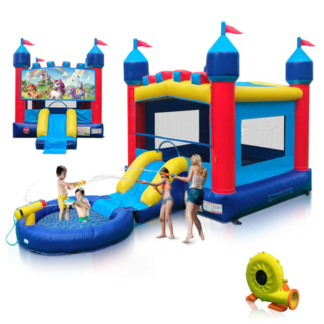 JOYMOR Commercial Grade Bounce House w/Slide and Pool for Adults and Big Kids, 12x12FT Jumping Area, 100% PVC Vinyl Commercial Water Slide with Water Cannon for Outdoor Backyard (with Blower) JOYMOR