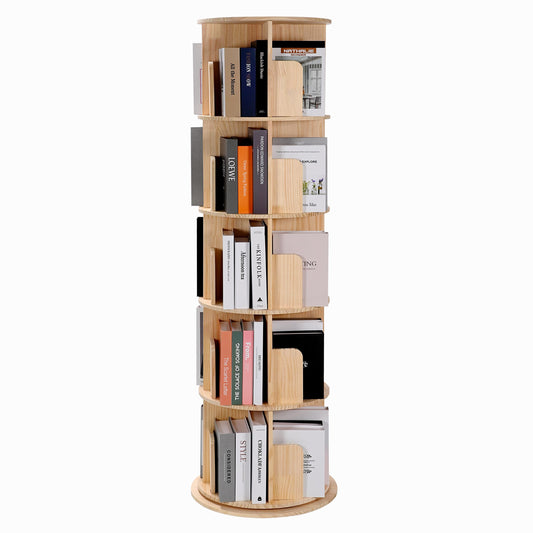 Rotating 360° Bookshelf in Yellow - 5-Tier Solid Wood Corner Organizer for Small Spaces - WoodArtSupply