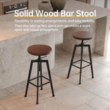 VILAVITA Vintage Adjustable Bar Stools Set of 2, Height Ranges from 24.8 to 30.8 inch, Natural Wood Seat and Heavy Metal Frame Rustic Industrial Swivel Bar Stools VILAVITA