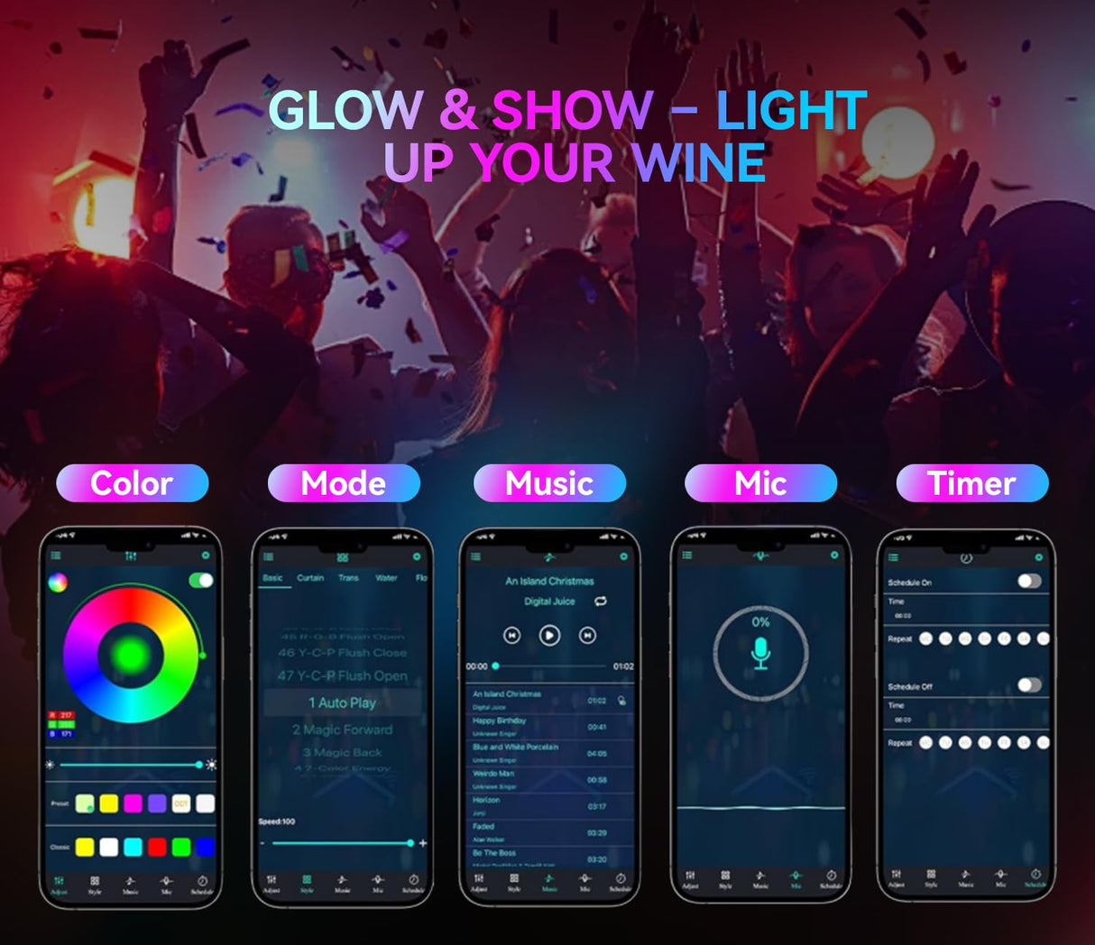 WODRAWER LED Lighted Liquor Bottle Display, 40 Inch 2 Tier Acrylic Bottle Display Rack, Wine Rack Multi-Color Lighting Modes for Home Bar, Party WODRAWER