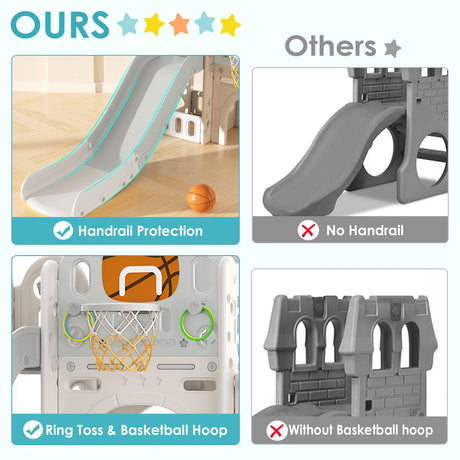 BIERUM 9 in 1 Toddler Playset with Slide, Ring Toss, Basketball Hoop and Telescope - Indoor Outdoor Toddler Playground BIERUM