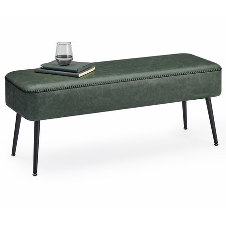 VASAGLE EKHO Collection - Bench for Entryway Bedroom, Synthetic Leather with Stitching, Ottoman Bench with Steel Legs, Living Dining Room, Mid-Century Modern, Loads 660 lb, Forest Green ULOM076C01 VASAGLE