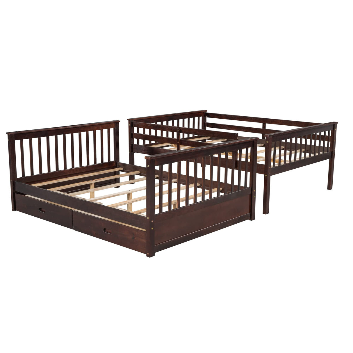 Harper & Bright Designs Full Over Full Bunk Bed with 2 Drawers, Solid Wood Platform Bed with Ladder, Full Length Guardrail and Headboard, No Spring Box Needed, Espresso Harper & Bright Designs