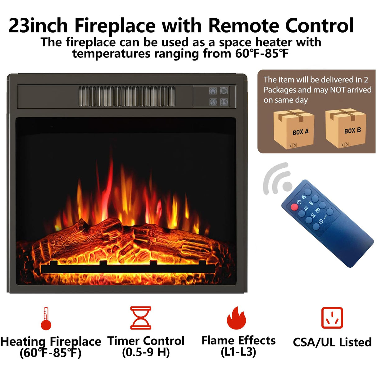 Maupvit Fireplace TV Stand for up to 65 inch TV, Entertainment Center with 23" Fireplace, Farmhouse TV Stands with Electric Fireplace, 2 Storage Cabinets, 2 Drawers for Living Room,Brown Maupvit