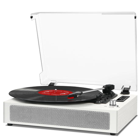 VinylsLink Record Player Bluetooth with Bulit-in Speaker Vintage Record Player with USB Recording EQ Mode Support Belt-Driven 3-Speed Turntable AUX-in RCA Out, White Wood VINYLS LINK