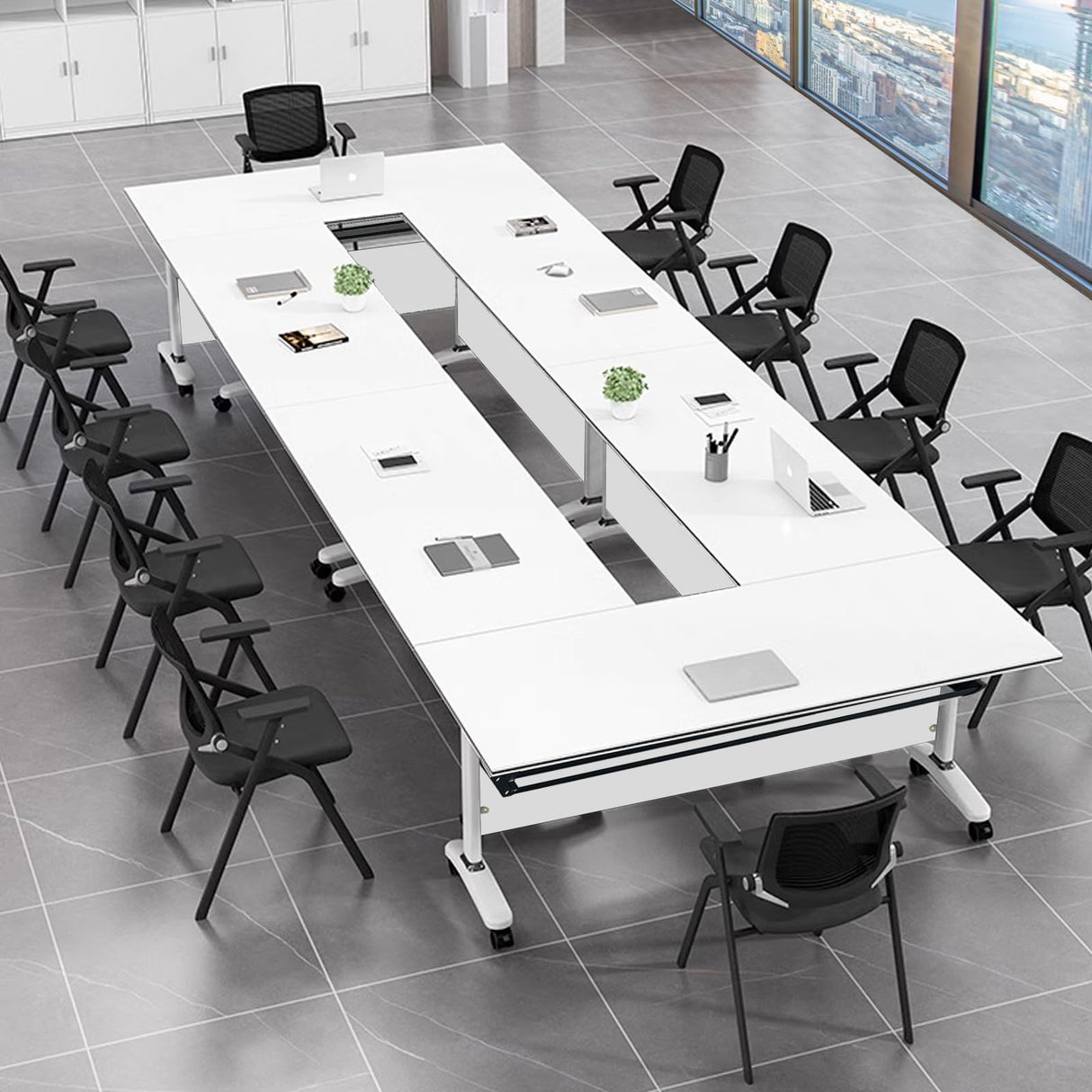 HSHBDDM Folding Conference Table, Rectangular Conference Room Table Flip Top Mobile Training Table, with Caster Rectangular Modular Conference Room Table, for Office Conference Room Training Room HSHBDDM