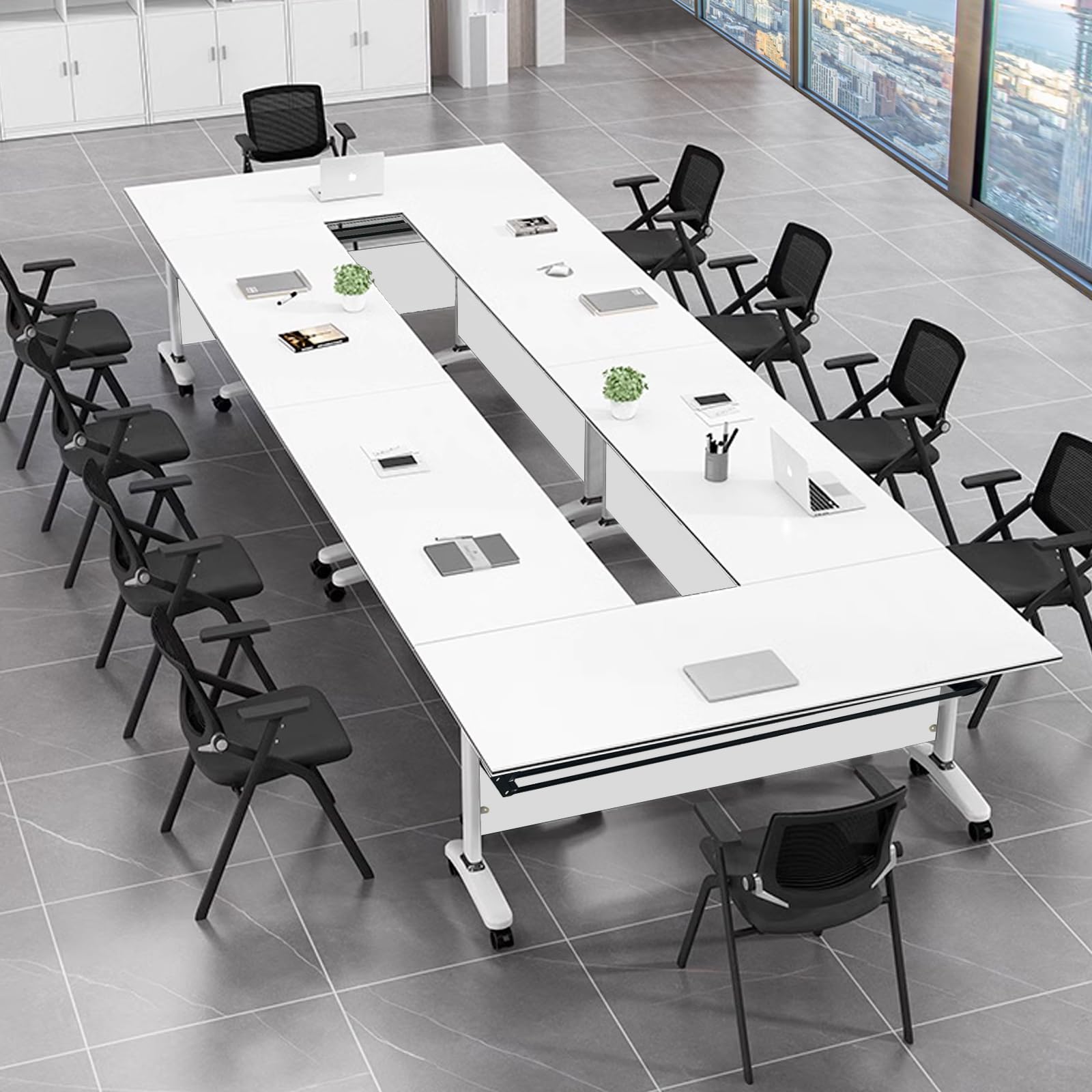 HSHBDDM Folding Conference Table, Rectangular Conference Room Table Flip Top Mobile Training Table, with Caster Rectangular Modular Conference Room Table, for Office Conference Room Training  - WoodArtSupply