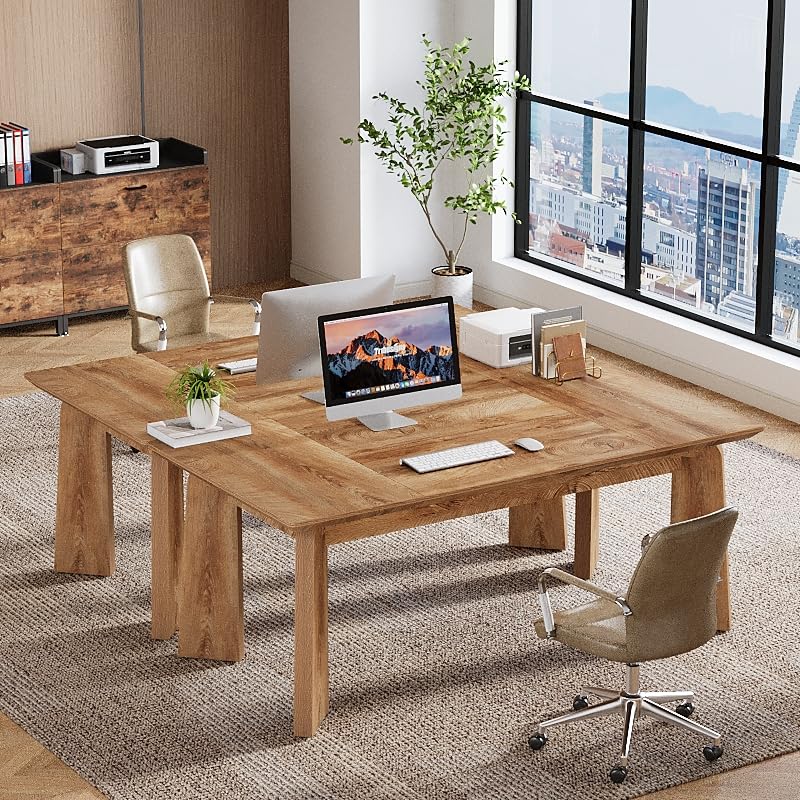 Tribesigns 5FT Conference Table for 6 People, 62-Inch Rectangular Meeting Table with Thicken Tabletop and Heavy Duty Legs, Modern Seminar Boardroom Desk for Office Conference Room (Rustic Brown) Tribesigns