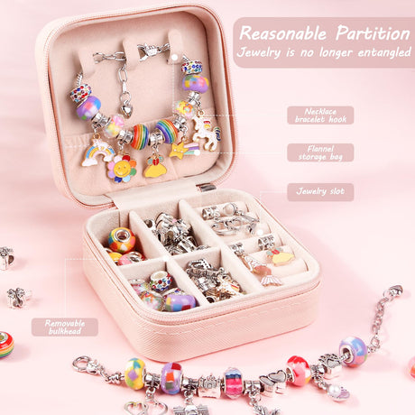 UFU Charm Bracelet Making Kit Girls Beads for Jewelry Making Kit, Unicorns Arts Crafts Gifts Set for Teen Girls Age 5 6 7 8-12, with a Portable Bracelet Organizer Box UFU