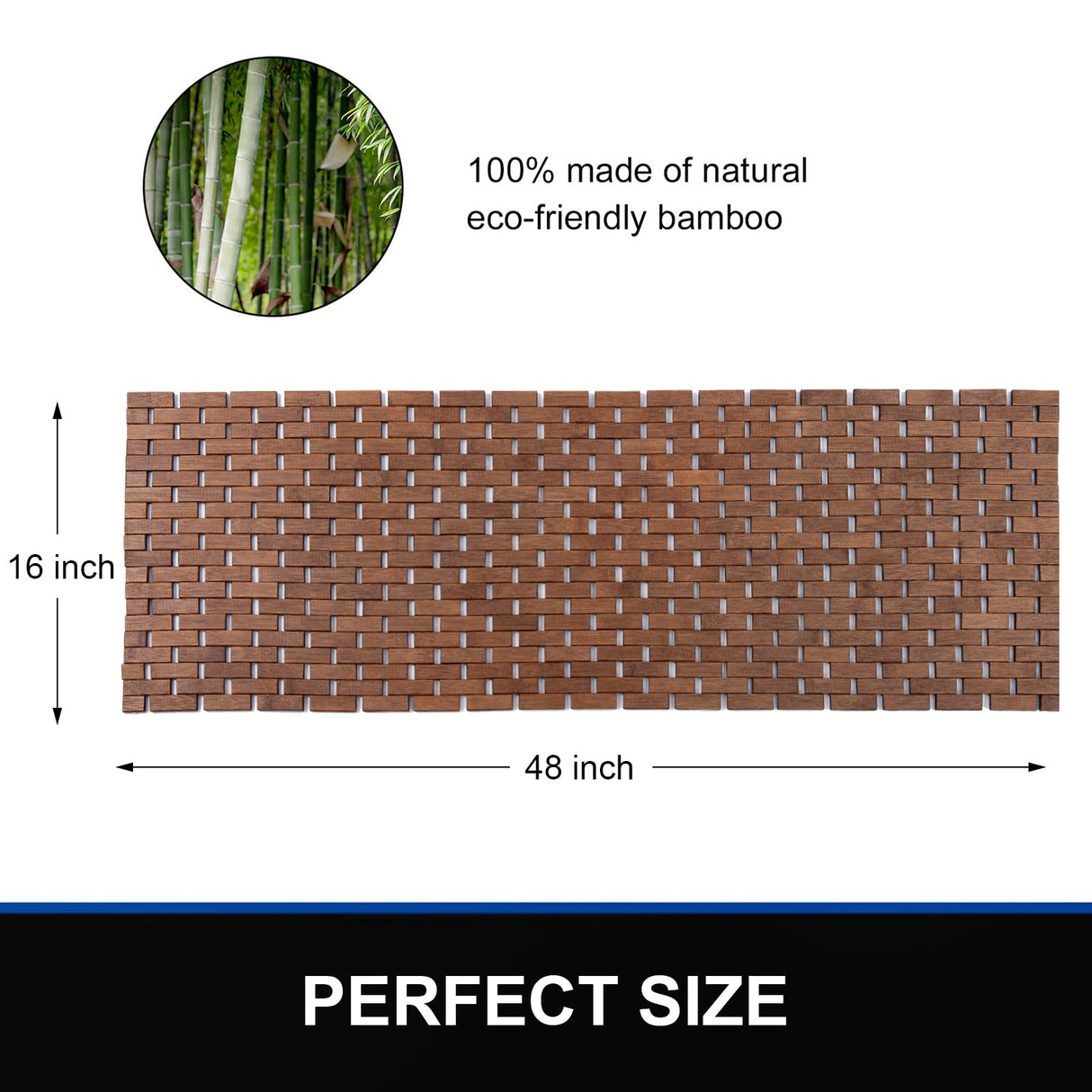 Fovlaurs Bamboo Bath Mat Bathroom Runner Long Large Rugs Floor Wood Shower Bathtub Waterproof Non Slip Accessories 16x48 Inch Easy to Clean, Walnut, 1 pc Fovlaurs