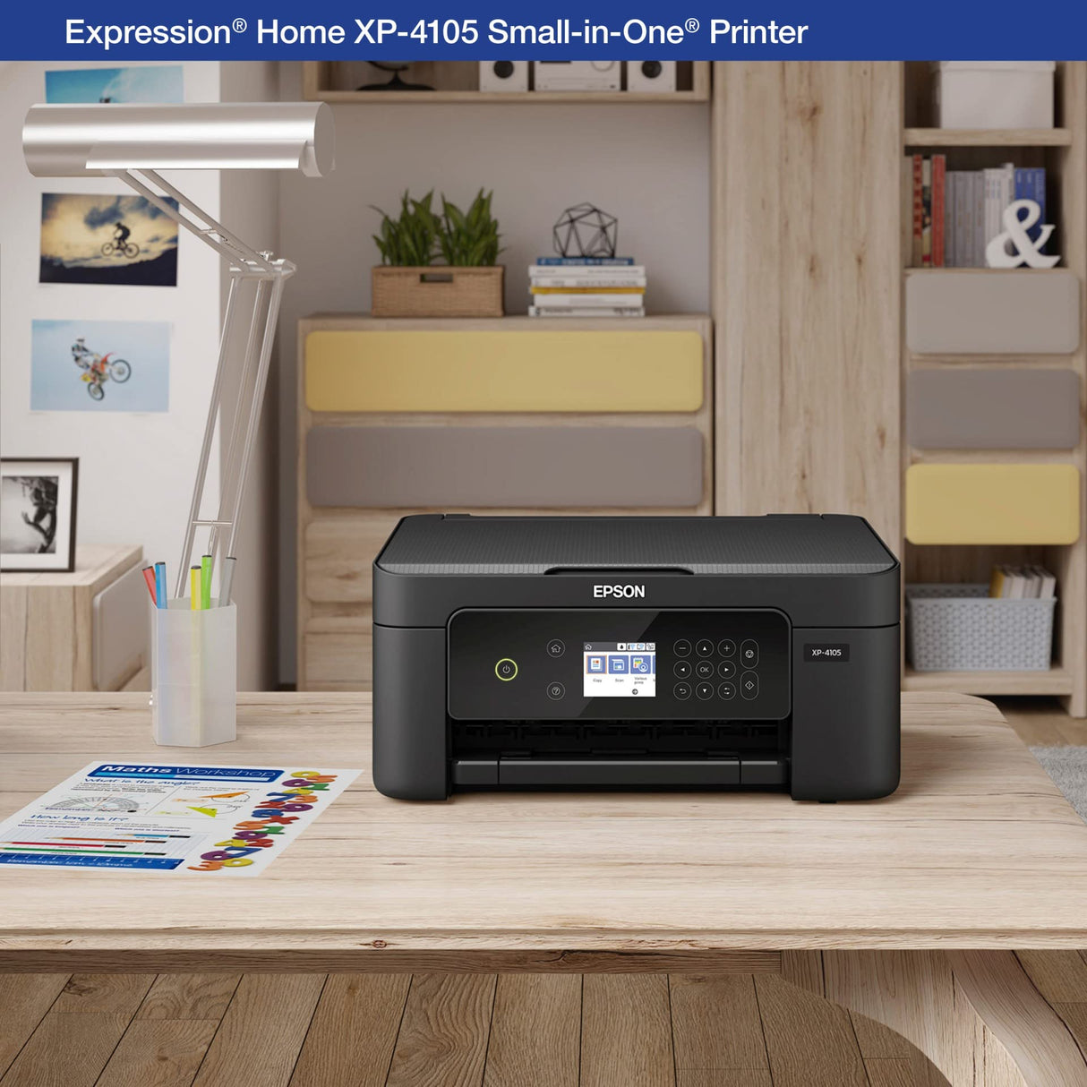 Epson Expression Home XP-4105 All-in-One Wireless Color Inkjet Printer, Black - Print Copy Scan - 2.4" Color LCD, 10.0 ppm, 5760 x 1440 dpi, Auto 2-Sided Printing, Voice Activated Epson