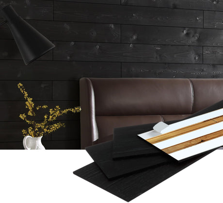 WoodyWalls Peel and Stick Wood Planks | Real Wood Wall Panels | Premium Set of 12 (19.5 sq. ft. per Box) Charcoal (Black) Woody Walls