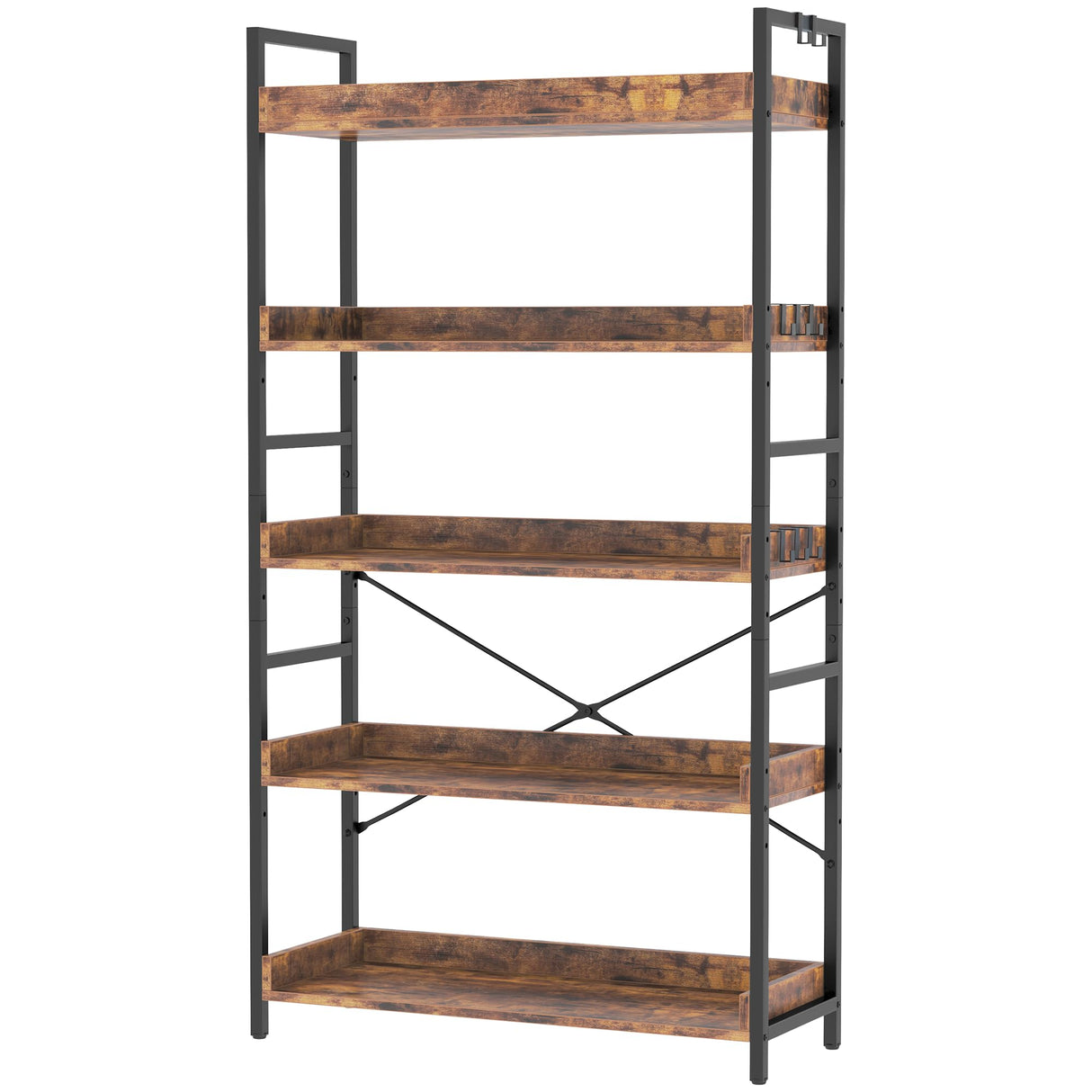 HCHQHS 5 Tier Bookshelf, Adjustable Industrial Bookcase, Vertical Tall Book Shelf, Wood and Black Metal Open Bookshelves for Home Office, Living Room, Bedroom HCHQHS
