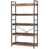HCHQHS 5 Tier Bookshelf, Adjustable Industrial Bookcase, Vertical Tall Book Shelf, Wood and Black Metal Open Bookshelves for Home Office, Living Room, Bedroom HCHQHS