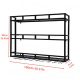HFTUW Metal Wine Rack Wall Mounted, Bar Shelves for Liquor Bottles with LED Light, 3 Tier Large Capacity Liquor Rack Wall Mounted with Glass Holder for Home Bar & Dining Room （Black, 39in/100cm） HFTUW