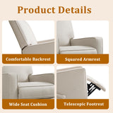 KeyEnergy Swivel Rocker Recliner Chair for Adults, High Back Fabric Recliner with Deep Seat, Manual Glider for Living Room & Nursery, Beige KeyEnergy