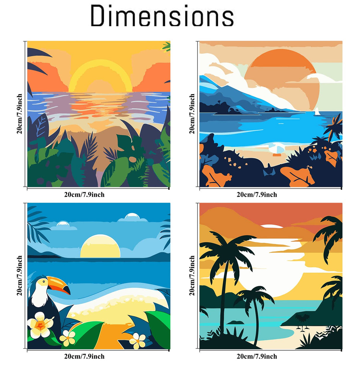 AOSGEDY 4 Pack Paint by Numbers for Adults and Kids Beginner，Landscape-Beach DIY Acrylic Painting Paint by Numbers Kits on Canvas for Kids Ages 4-8-12 Perfect for Home Wall Decor(8x8in) AOSGEDY